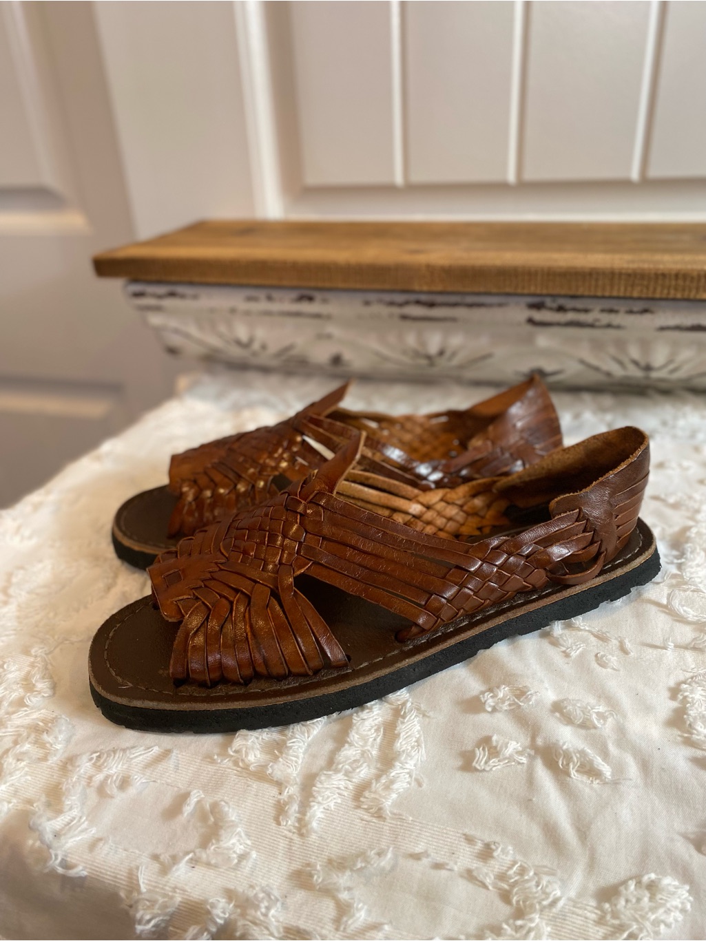 Brown Woven Leather Men’s Sandals